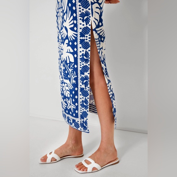 Rare NWT Farm Rio Jungle Scarf Midi Dress Cutout Birds Blue White Navy - Picture 7 of 14